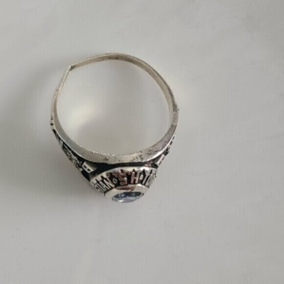 Men's 80s Academia Prep Sterling Silver Blue Topaz Signet School Cigar Ring  10 - Picture 3 of 6